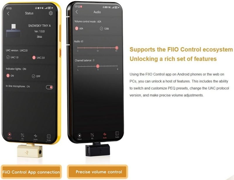 FiiO /Snowsky Tiny Portable DAC & Headphone Amplifier, Hi-Res USB DAC, PEQ Precision Tuning, PCM 384kHz/DSD256 Decoding, Android App/Web Control,3.5mm + 4.4mm Dual Outputs(Tiny B Silver) - Image 4